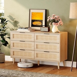 Dresser Rattan Panels Light Wood Mid Century Modern Tapered Legs