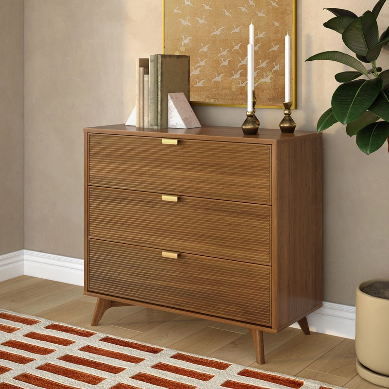 Dresser Ribbed Surface Gold Toned Pulls Mid-Century Modern