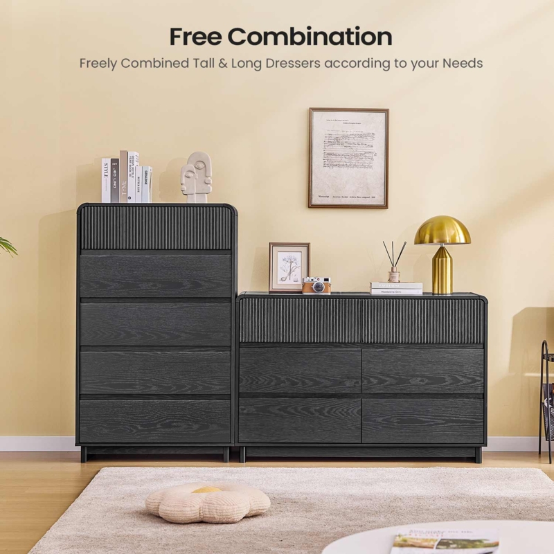 Dresser Ribbed Top Drawers Wood Grain Tapered Legs Modular Set