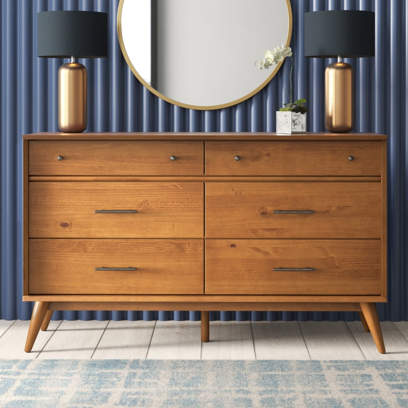 Dresser Round Knobs Bar Pulls Tapered Legs Mid-Century Storage