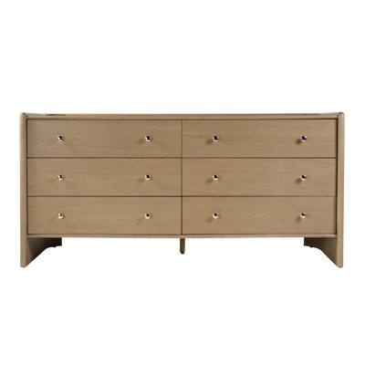 Dresser Rounded Back Six Drawers Light Wood Finish Minimalist