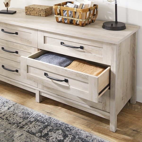 Dresser Rustic Gray Finish Black Metal Handles Inset Panels