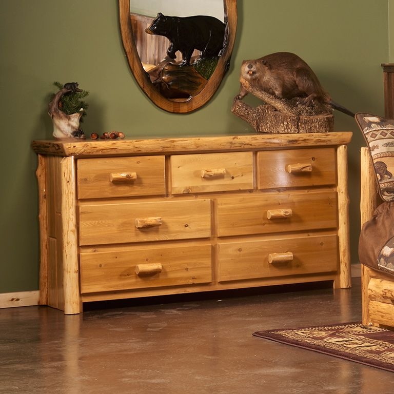 Dresser Rustic Lodge 7 Drawers Bark Edge Trim Log Pulls