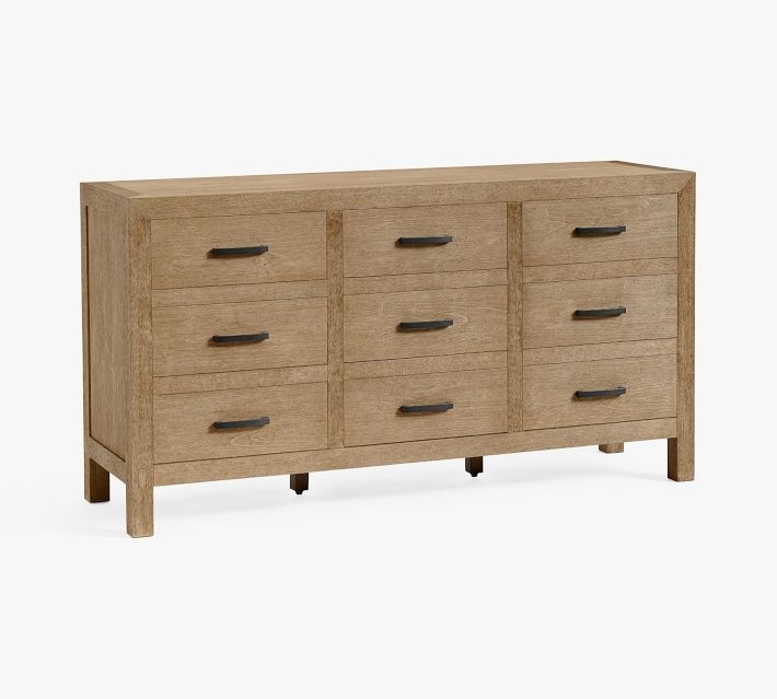 Dresser Rustic Modern Light Wood-Toned 9-Drawer Block Legs