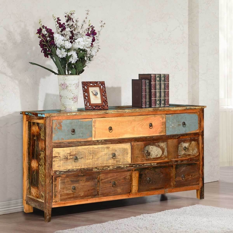 Dresser Rustic Multicolored Wood with Ring Pulls