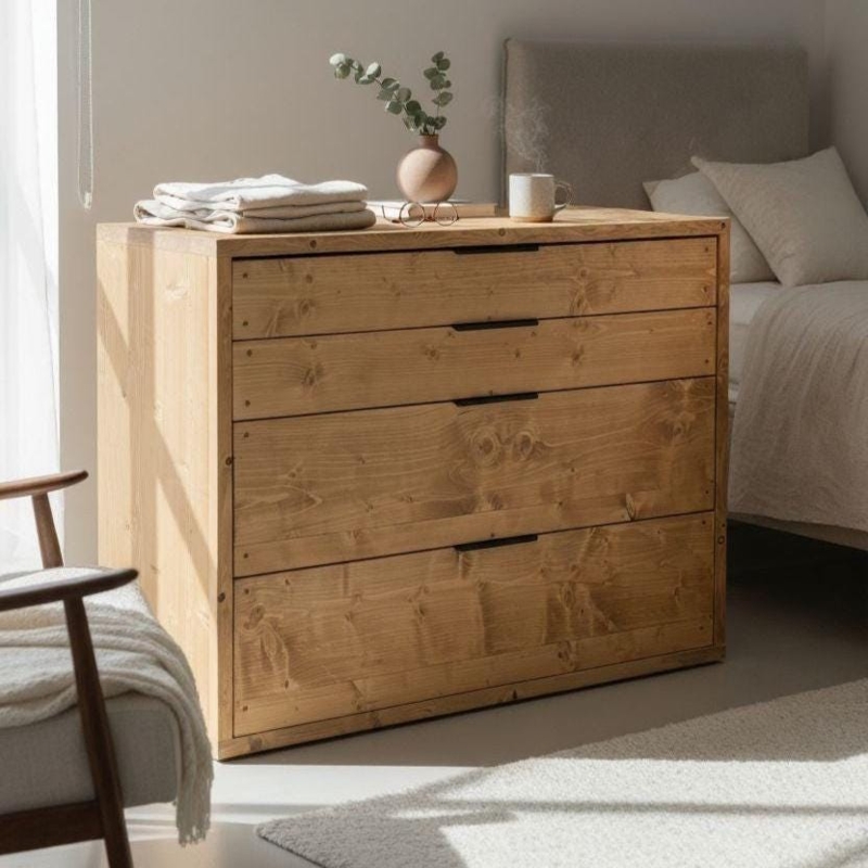 Dresser Rustic Warm Wood Tone Knotted Grain Recessed Pulls