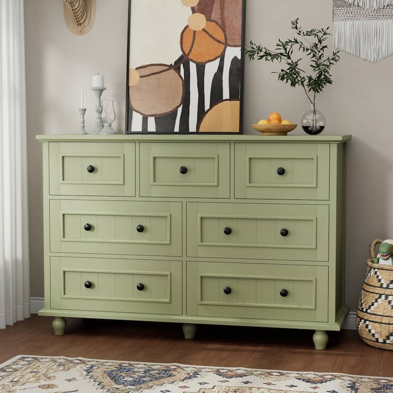 Dresser Sage Green Seven Drawers Bun Feet Modern Farmhouse