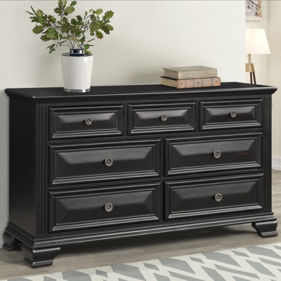 Dresser Seven Drawers Raised Panels Black Finish Bun Feet Traditional