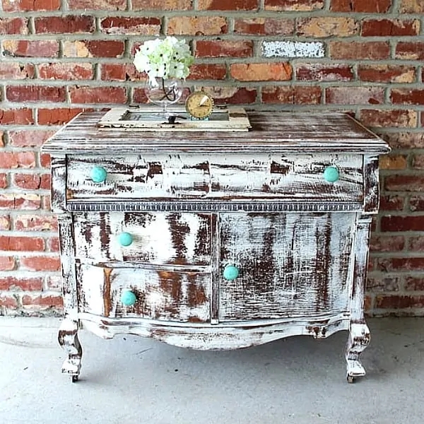 Dresser Shabby Chic Heavily Distressed with Turquoise Knobs