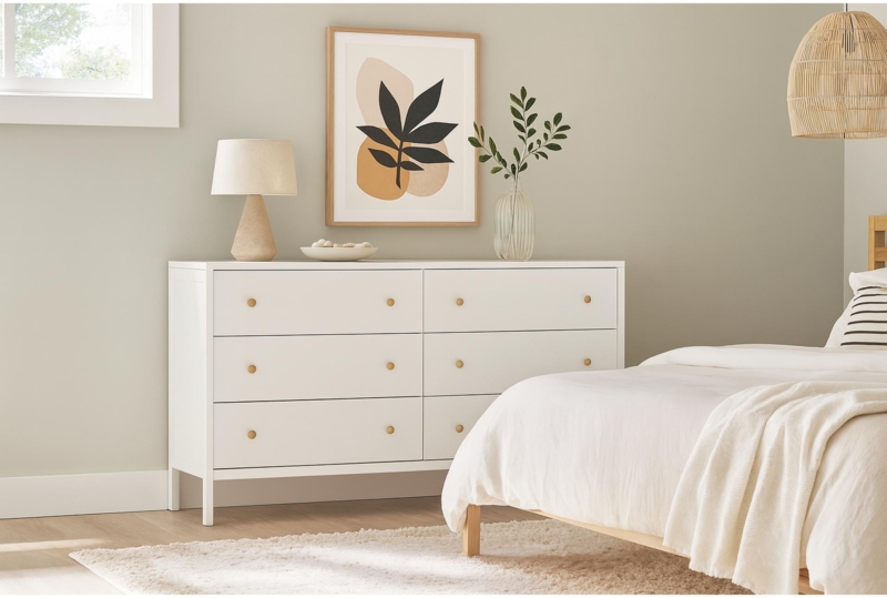 Dresser Six Drawer Layout Gold Knobs Scandinavian Bedroom