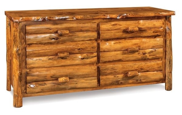 Dresser Six Drawers Log Posts Live Edge Top Rustic Cabin