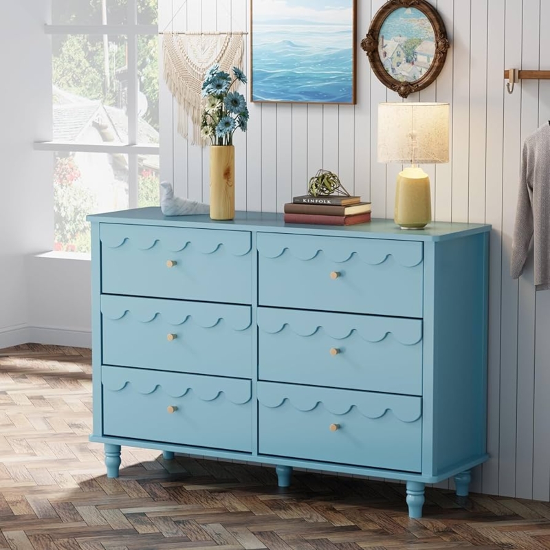 Dresser Sky Blue Color Scalloped Drawer Fronts Turned Legs