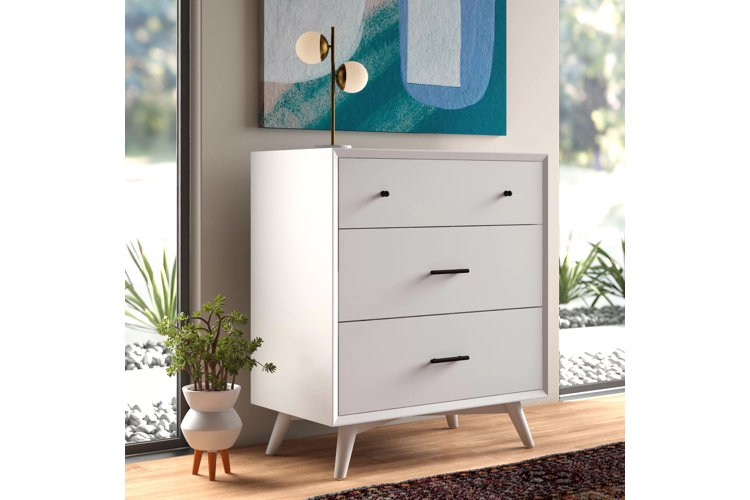 Dresser Splayed Legs Mixed Hardware White Mid-Century Modern Dresser