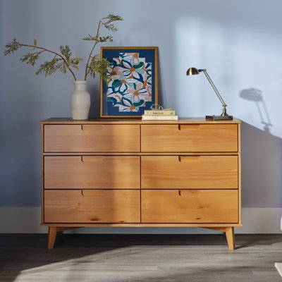 Dresser Splayed Legs Warm Wood Tone Mid Century Modern Recessed Pulls