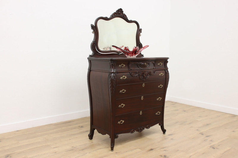 Dresser Swivel Mirror Serpentine Front Ornate Carvings Mahogany French