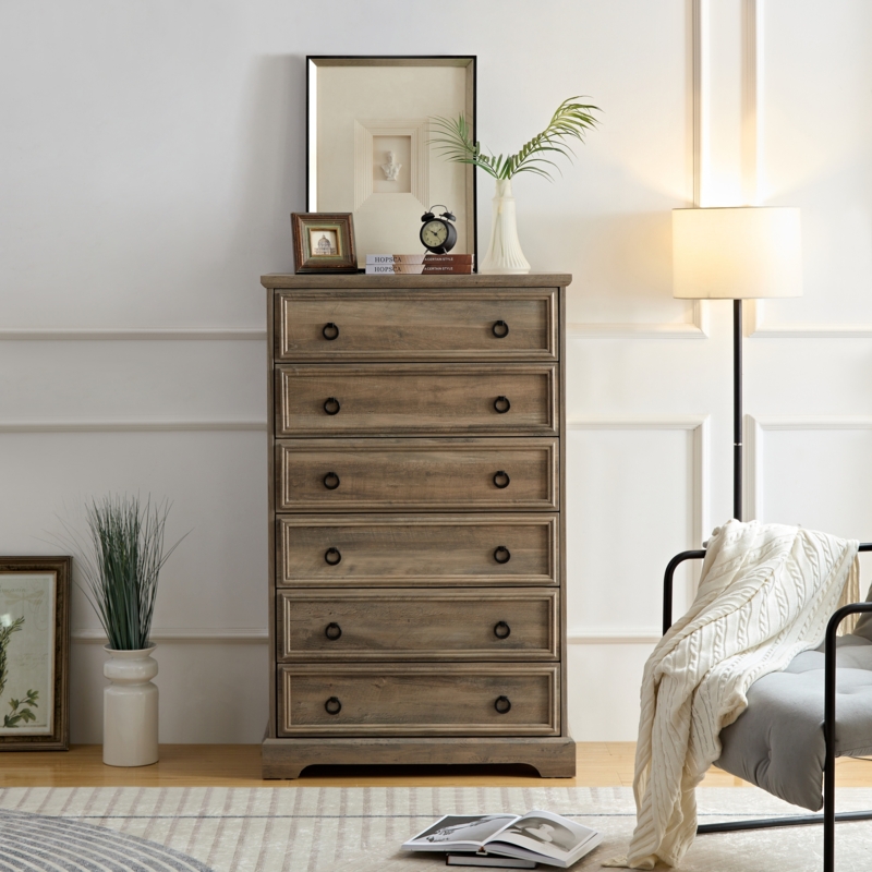 Dresser Tall Grey Wash Finish Textured Borders Modern Farmhouse Chest