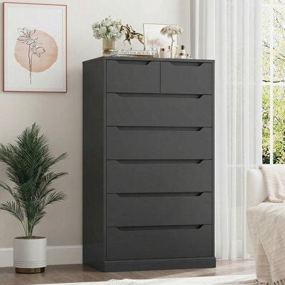 Dresser Tall Seven Drawer Matte Black Integrated Cut Out Handles