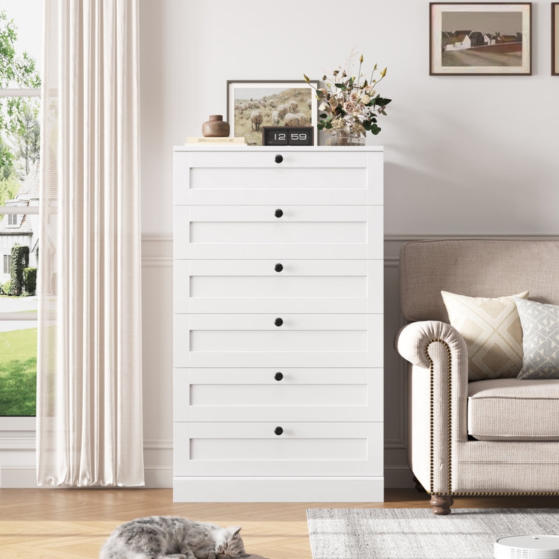Dresser Tall Silhouette Recessed Panels Black Knobs Transitional