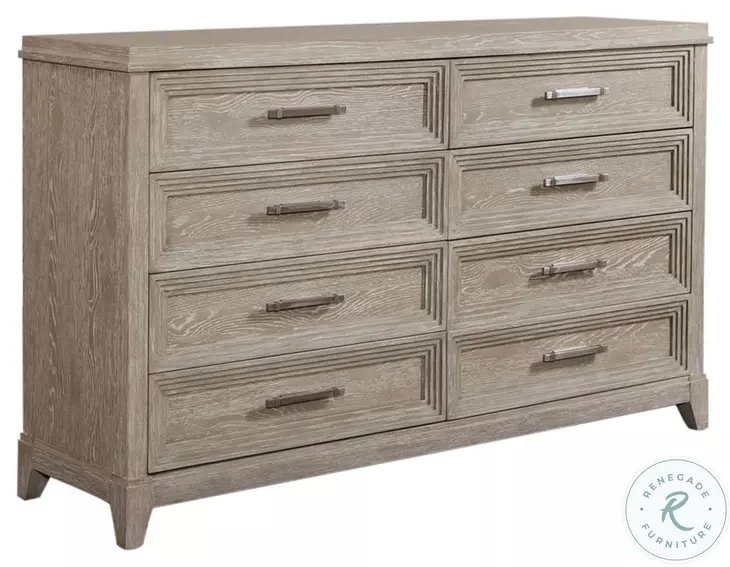 Dresser Tiered Detailing on Drawer Fronts, Washed Finish, Eight Drawers