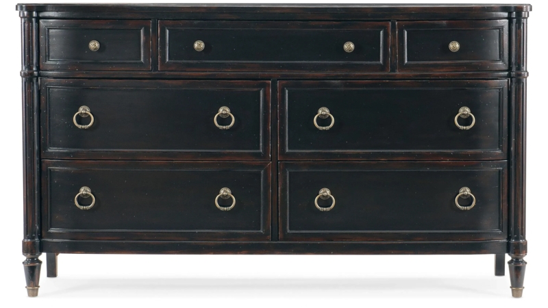 Dresser Traditional Bow Front with Fluted Posts and Mixed Hardware