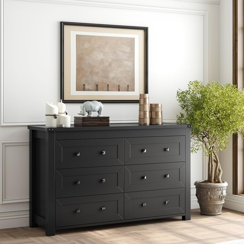 Dresser Transitional Matte Finish with Recessed Panels and Metal Knobs