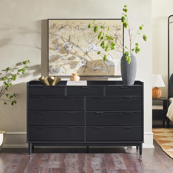 Dresser Tray Top Nine Drawers Tapered Legs Matte Finish Styling