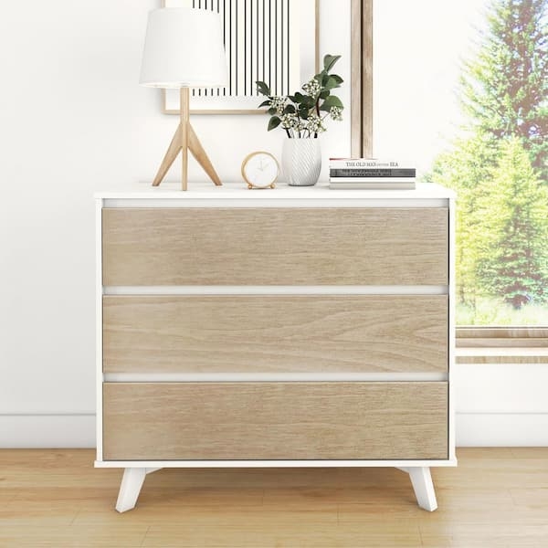 Dresser Two Tone Finish White And Blonde Wood Tapered Legs