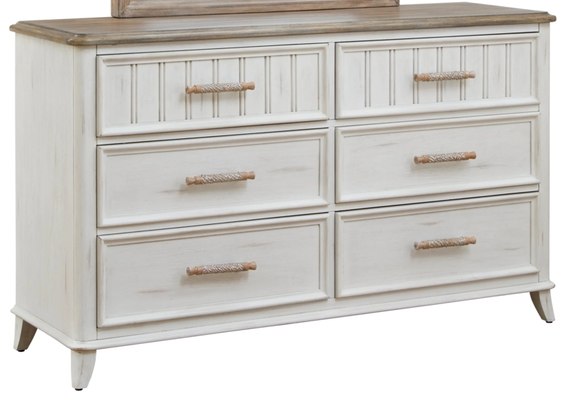 Dresser Two Tone Finish with Rope Pulls and Beadboard Drawers, Coastal Cottage