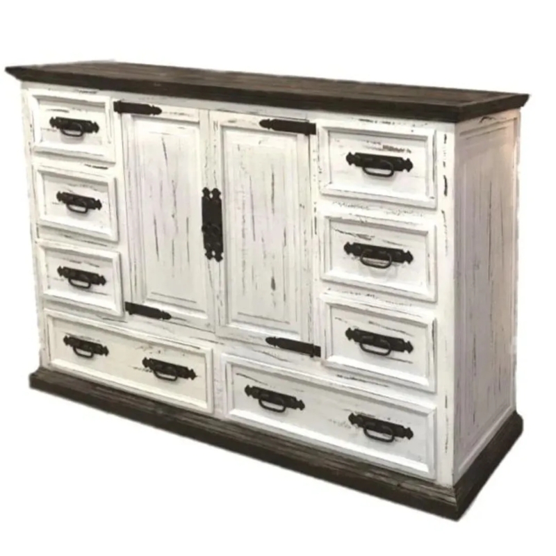 Dresser Two-Tone Weathered Finish with Dark Wood Contrast
