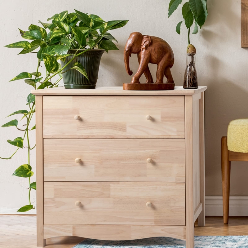 Dresser Unfinished Wood Curved Apron Natural 3 Drawer Chest