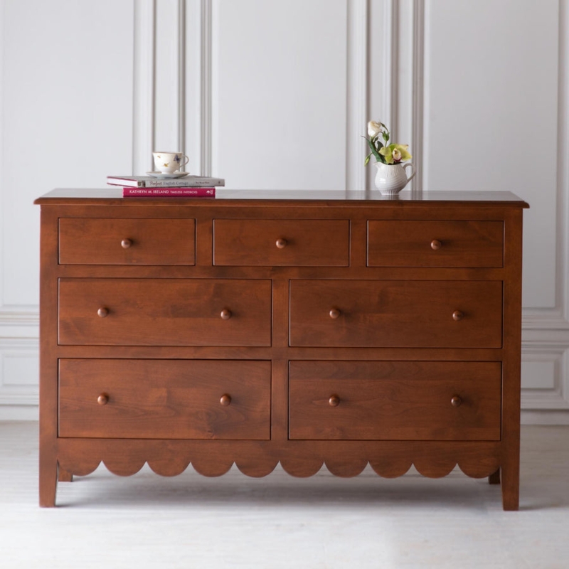 Dresser Warm Wood Tone Scalloped Apron Seven Drawers Traditional