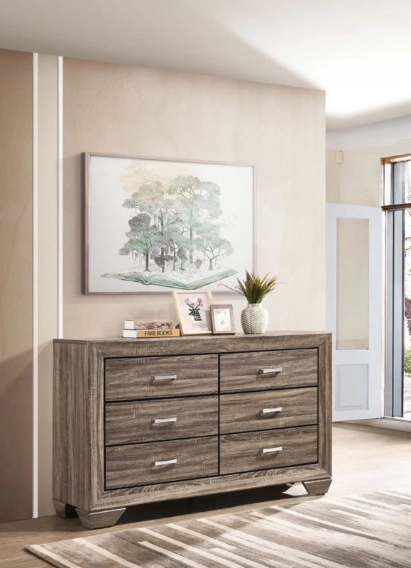 Dresser Washed Taupe Finish with Picture Frame Molding, Transitional