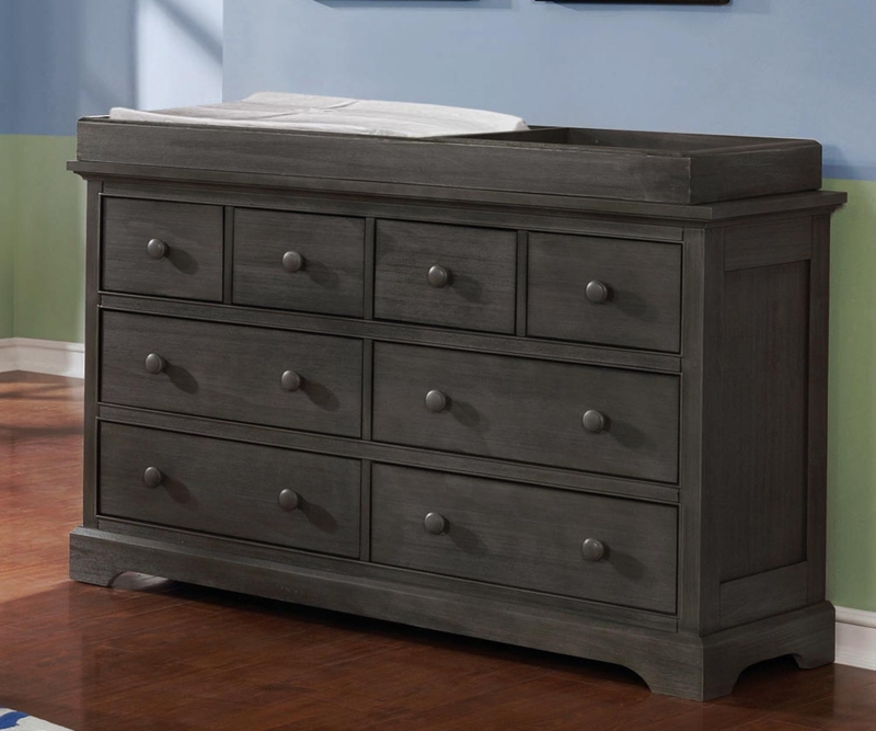 Dresser, Weathered Dark Gray, With Changing Topper, Eight Drawers, Rustic.