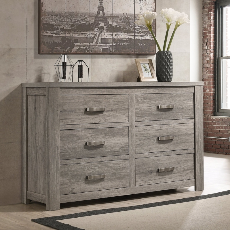 Dresser Weathered Gray Wood with Horizontal Metal Pulls