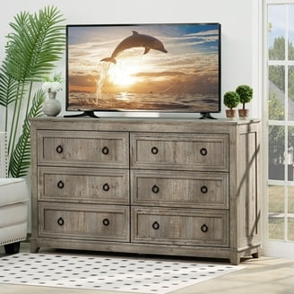 Dresser: Weathered Grey-Brown, Ring Pulls. Farmhouse TV Stand Console.