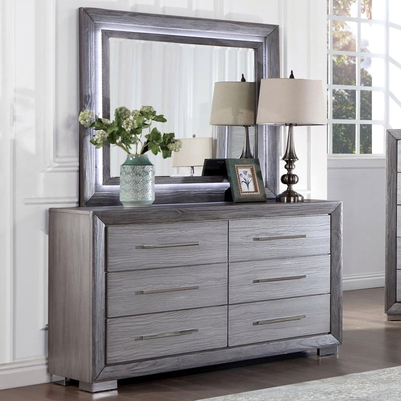 Dresser Weathered Grey Wood with LED Lighted Mirror