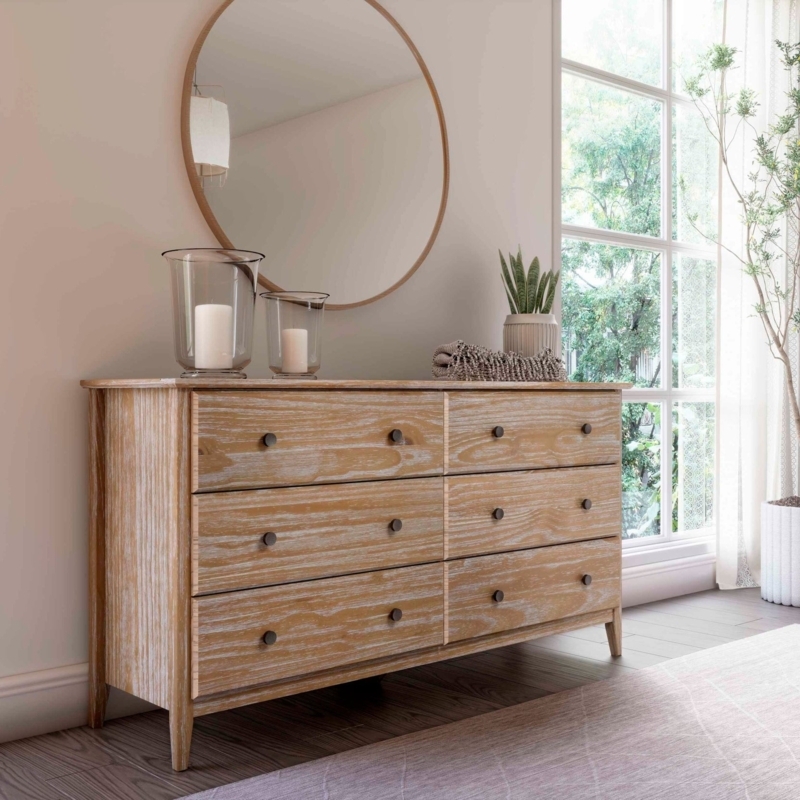 Dresser Weathered Wood Double with Whitewashed Finish & Tapered Legs