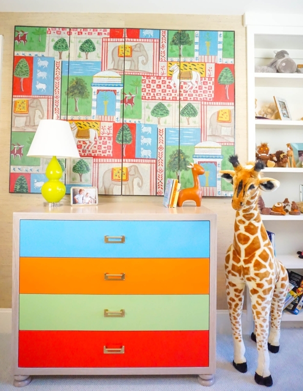Dresser Whimsical Eclectic Color Blocked Drawers Brass Recessed Pulls