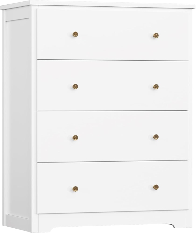 Dresser White 4-Drawer Minimalist with Gold Knobs and Arched Base
