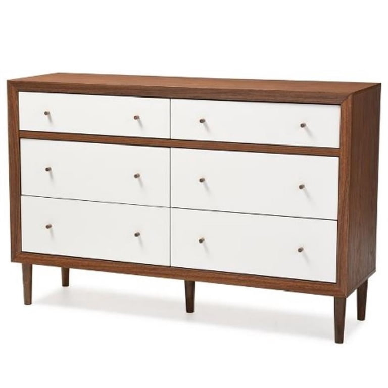 Dresser White And Walnut Mid Century Tapered Round Legs