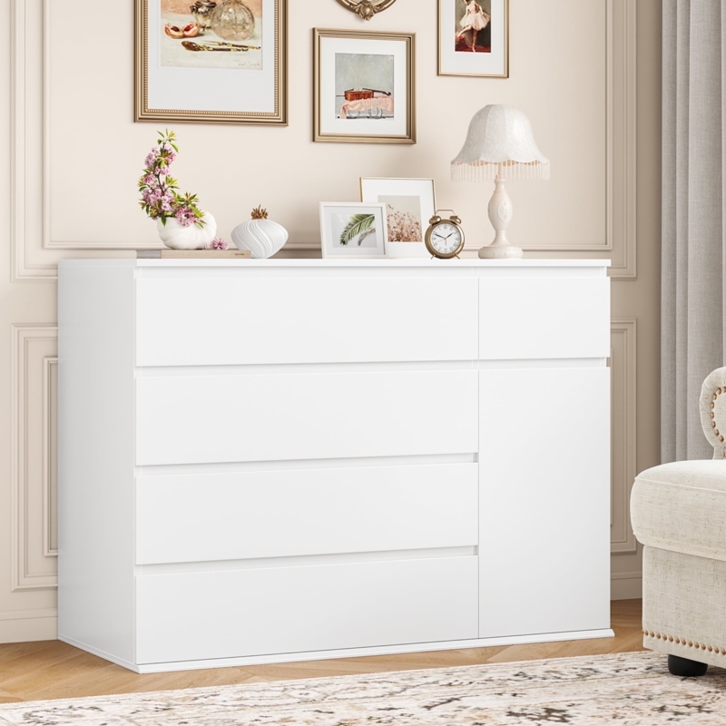 Dresser White Asymmetric Layout Handleless Door Storage Sleek