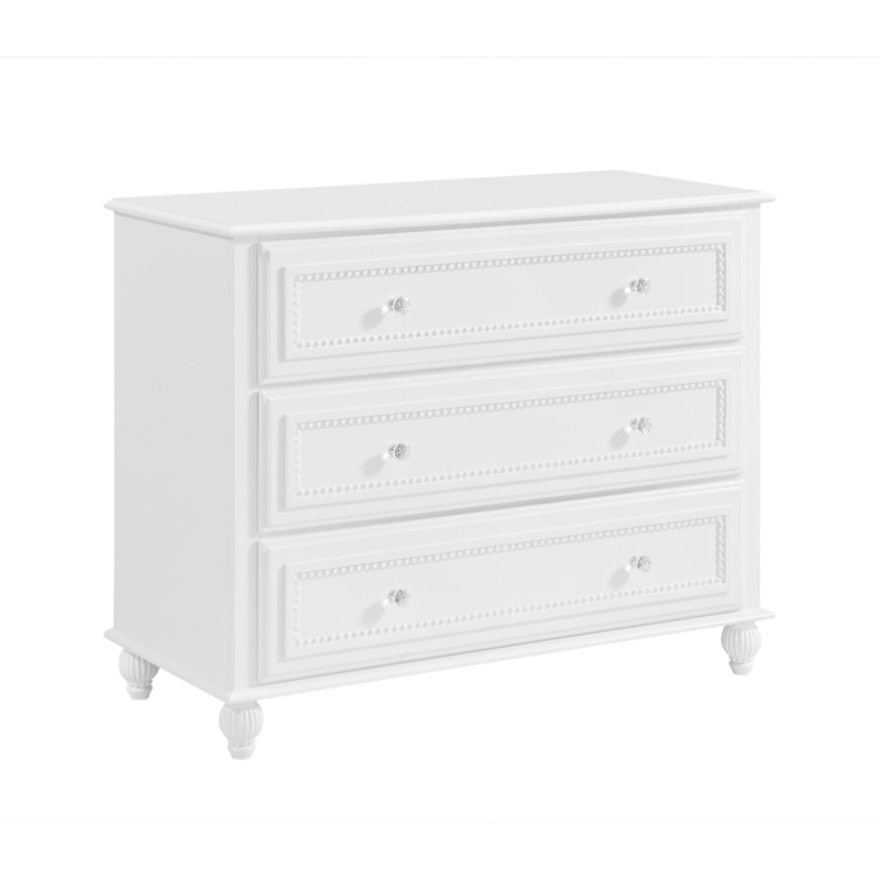 Dresser White Beaded Trim Crystalline Knobs Traditional Classic