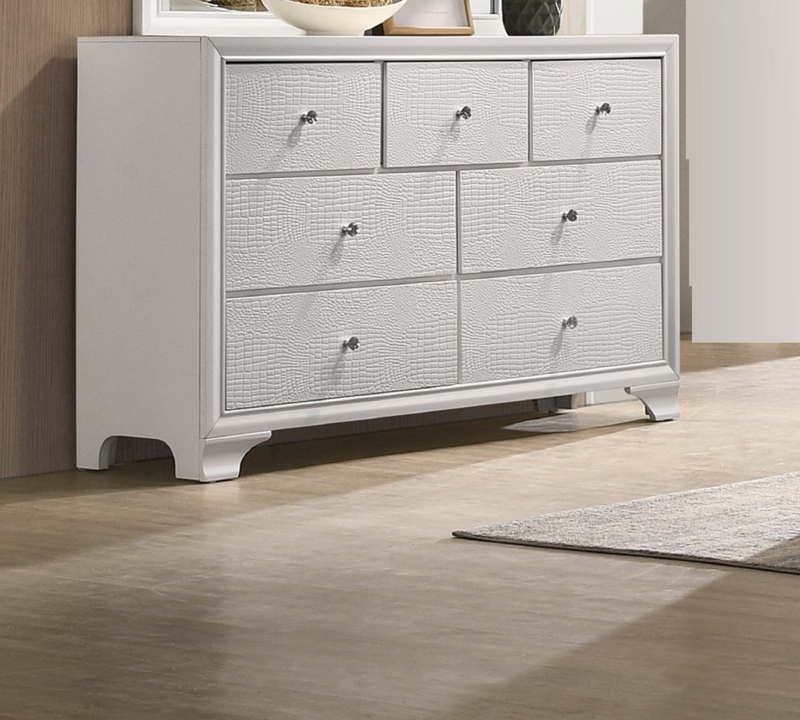 Dresser White Crocodile Embossed Seven Drawers Crystal Knobs