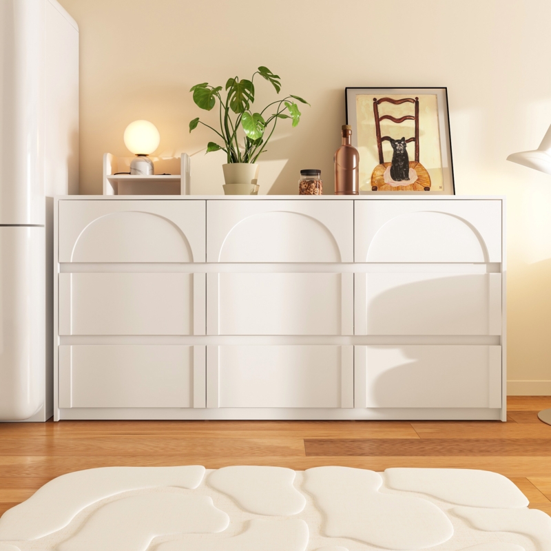 Dresser White Recessed Arched Panels Nine Drawer Configuration