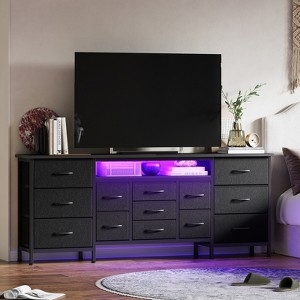 Dresser, Wide 13-Drawer Black Fabric Fronts, Purple LED Shelf