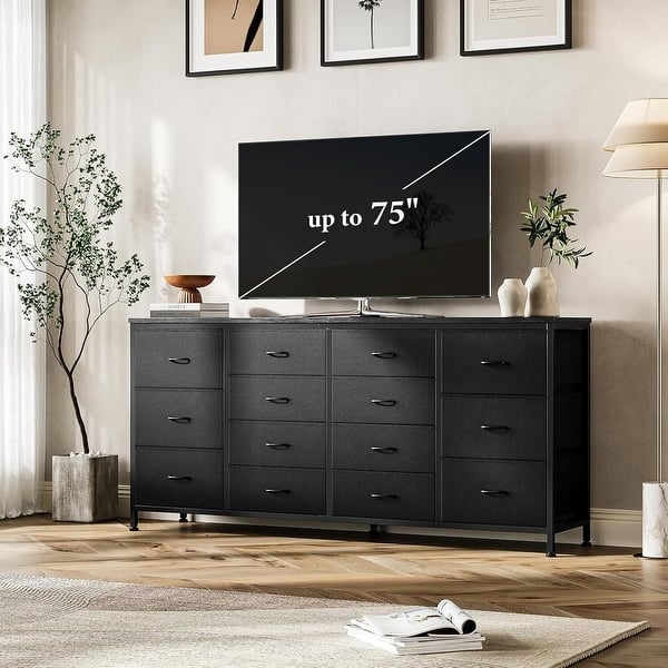 Dresser, Wide 63-Inch Black 12-Drawer Fabric Fronts, Metal Frame