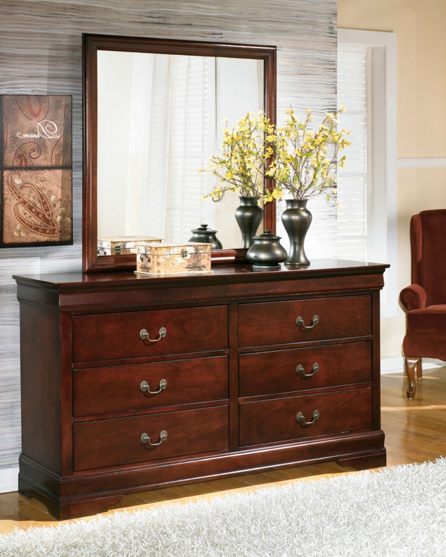 Dresser with Antique Bronze Hardware, Dark Brown Finish, Traditional Set