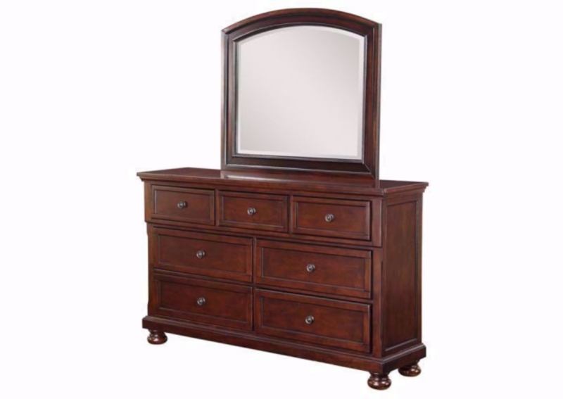 Dresser with Arched Mirror, Round Knobs, Recessed Panels, Traditional