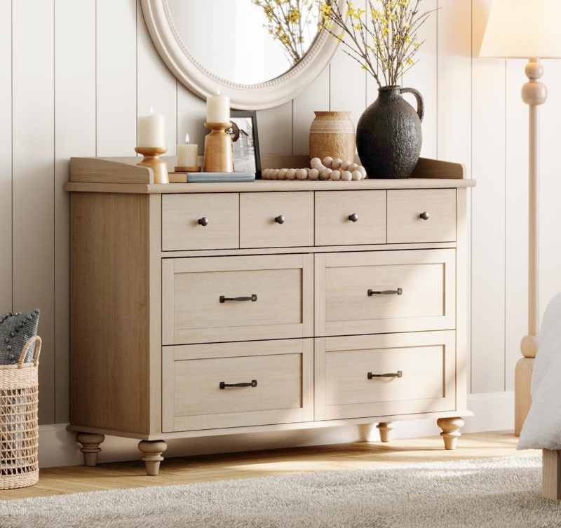 Dresser with Bun Feet and Mixed Hardware, Farmhouse Style