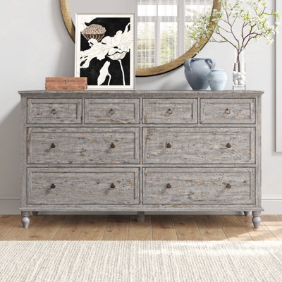 Dresser with Distressed Grey Finish, Bun Feet, Rustic Farmhouse Style